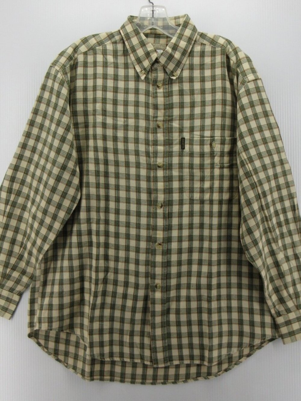 Beretta Shirt Large Green Button Down Plaid Pocket Heritage Outdoor